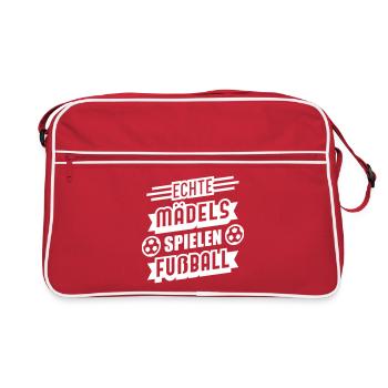 Mädels spielen Fußball (Schriftzug) - Retro Tasche - Rot/Weiß - Vorne