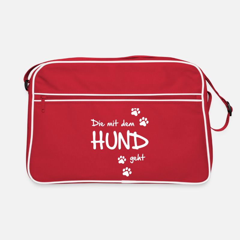 Die mit dem Hund geht - Retro Tasche - Rot/Weiß