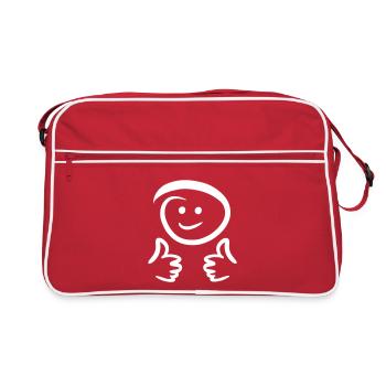 Le visage sourit, montre deux pouces en l’air. Émoticône. - Sac Retro - rouge/blanc - Devant