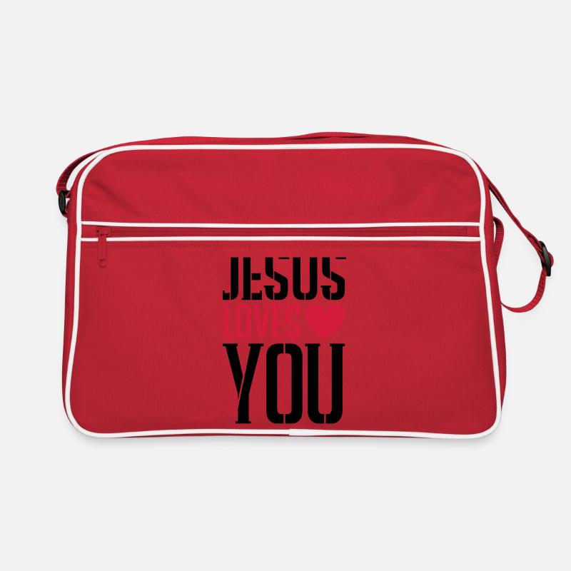 Jesus liebt dich herz - Retro Tasche - Rot/Weiß