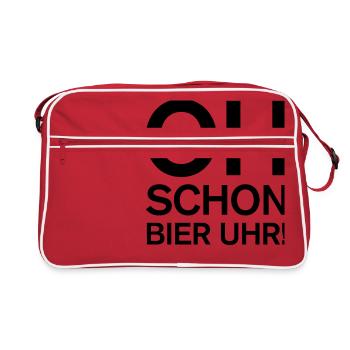 schon Bier Uhr Feierabend Bierdurst löschen Kneipe - Retro Tasche - Rot/Weiß - Vorne