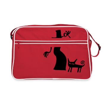 Hexe Katze Halloween Geschenk gruselig Silhouette - Retro Bag - red/white - Front