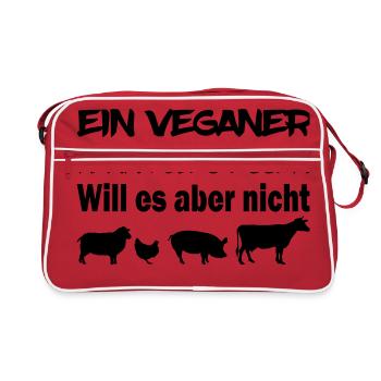 Ein Veganer kann alles essen! - Retro Tasche - Rot/Weiß - Vorne