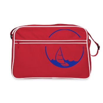 sun big round circle sea waves boat sailing sc - Retro Bag - red/white - Front