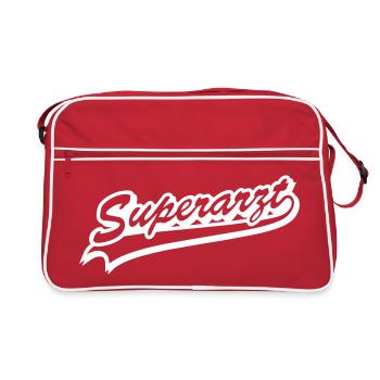 Superarzt (Schriftzug) - Retro Tasche - Rot/Weiß - Vorne