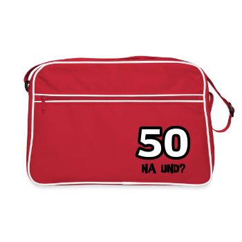 Zum 50. Geburtstag ein Shirt „50 na und?“ - Retro Tasche - Rot/Weiß - Vorne