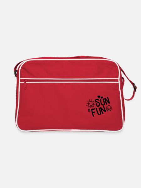 FUN AND SUN LOVE HEART LAUGHTER SAYINGS MOTIFS - Retro Bag - red/white - Front