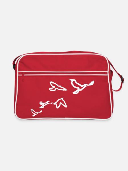 5 Voegel (1 color) - Retro Tasche - Rot/Weiß - Vorne
