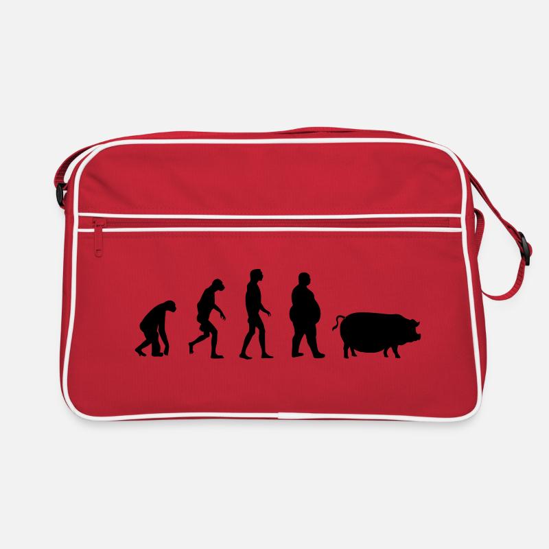 Evolution vom Affe zum Mensch zum Schwein - Retro Tasche - Rot/Weiß