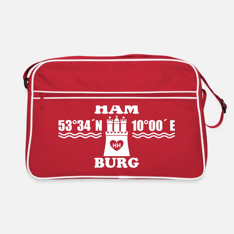 Hamburg Koordinaten Wappen 1c A / Längengrad - Retro Tasche - Rot/Weiß