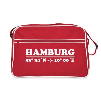 Hamburg Koordinaten 1c Längengrad Breitengrad - Retro Tasche - Rot/Weiß - Vorne