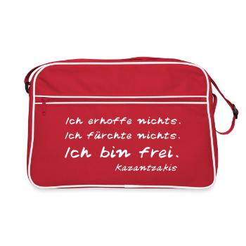 Kazantzakis - Ich bin frei! - Retro Tasche - Rot/Weiß - Vorne