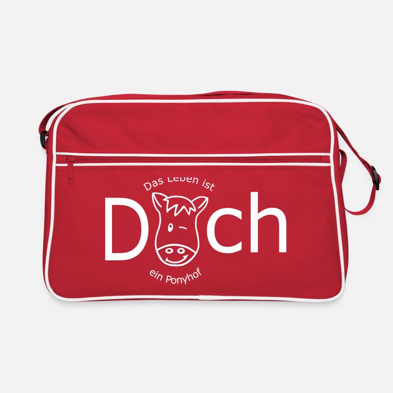 Das Leben ist DOCH ein Ponyhof - Retro Tasche - Rot/Weiß