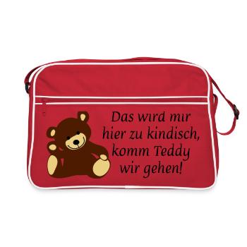 Das wird mir hier zu kindisch komm Teddy wir gehen - Retro Tasche - Rot/Weiß - Vorne