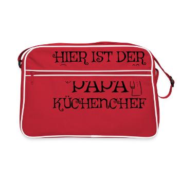 Hier ist der Papa Küchenchef. - Retro Tasche - Rot/Weiß - Vorne