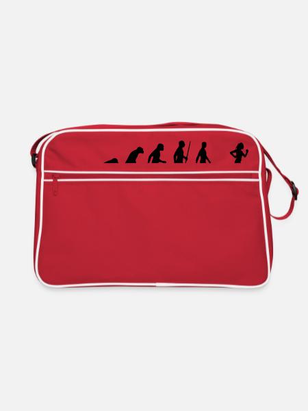 Evolution Mensch Affe Joggen Jogger Laufen Sport - Retro Tasche - Rot/Weiß - Vorne