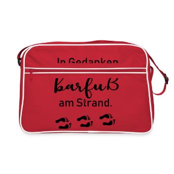 In Gedanken bin ich barfuß am Strand - Retro Tasche - Rot/Weiß - Vorne