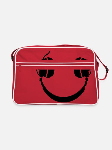 Smiley Headphone - Retro Tasche - Rot/Weiß - Vorne