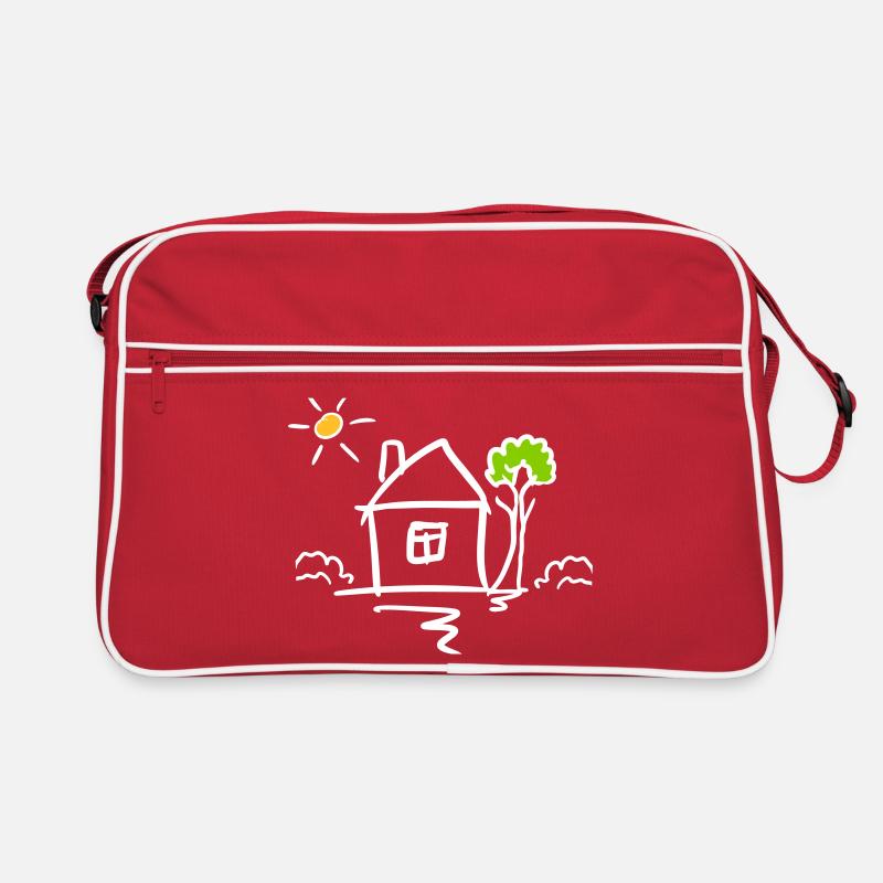 House with tree and sun. Drawing. Hand Drawn Retro Bag