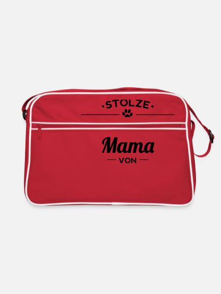 Border Collie-Mama Wunschname - Retro Tasche - Rot/Weiß - Vorne