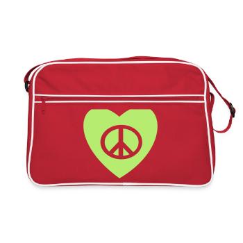 Tattoo Liebe und Frieden, Frieden und Liebe Tattoo - Retro Tasche - Rot/Weiß - Vorne