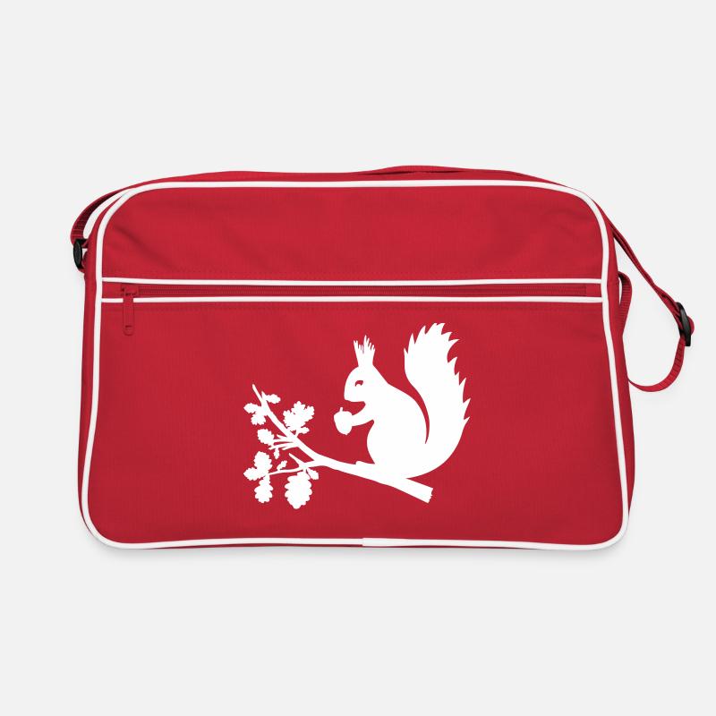 Eichhörnchen Eichel Zweig Eiche Blätter Baum Wald Retro Tasche