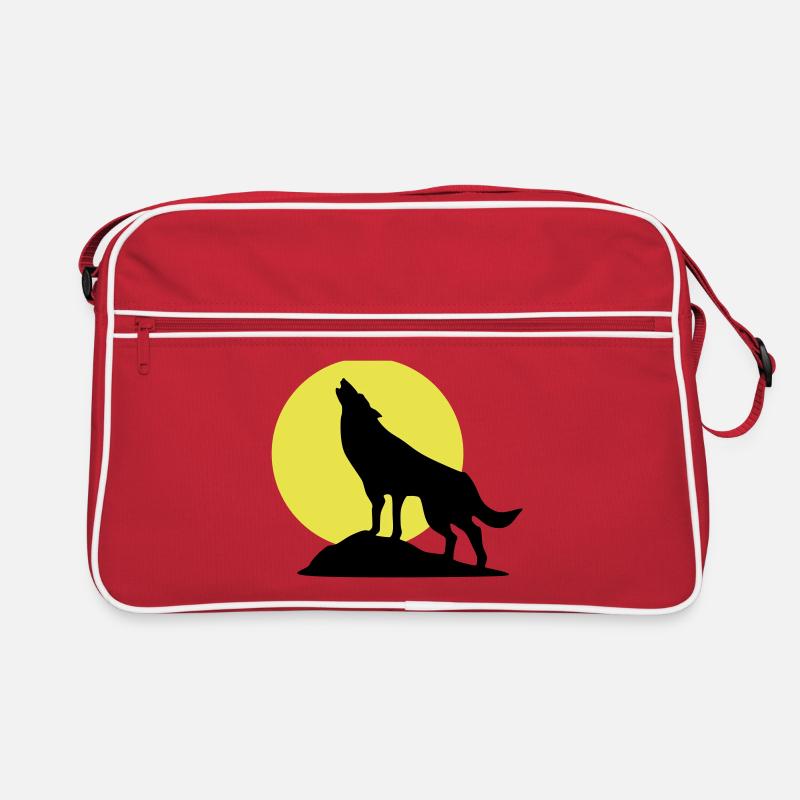 Wolve and Moon Silhouette, Wolf, Dog Retro Bag