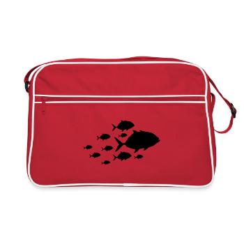 fisch piranha silhouette fische - Retro Tasche - Rot/Weiß - Vorne