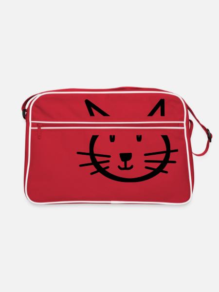 Cat Cats face Gift Gift idea - Retro Bag - red/white - Front