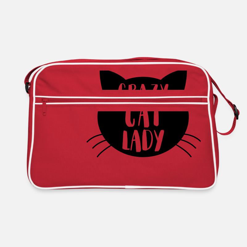 Crazy cat Lady - Retro Tasche - Rot/Weiß