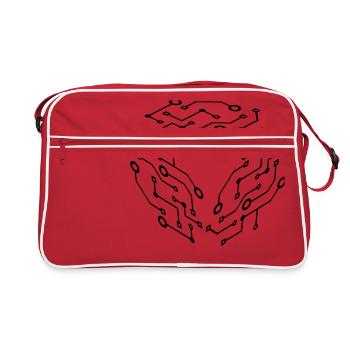 cool pattern logo circuit wire data microchip - Retro Bag - red/white - Front