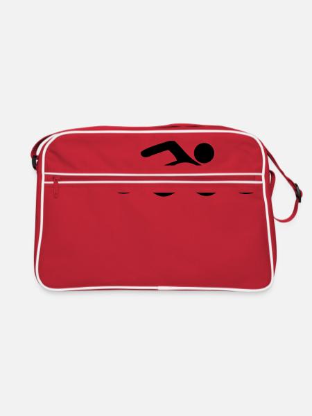 schwimmbad meer urlaub wellen wasser cool sport lo - Retro Tasche - Rot/Weiß - Vorne