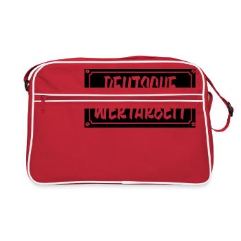 Deutsche Wertarbeit Schild - Retro Tasche - Rot/Weiß - Vorne