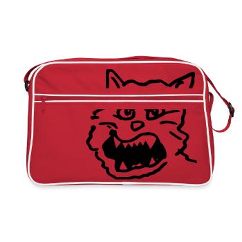 Cat / hangover / evil, roaring / grooving - Retro Bag - red/white - Front
