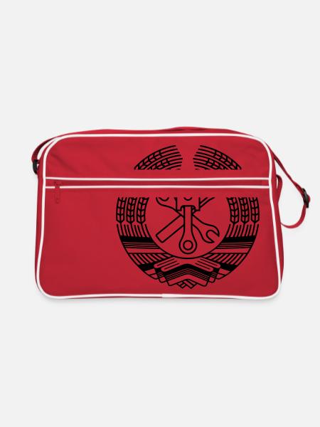 DDR Werkstatt Tuning Wappen (+ Dein Text) - Retro Tasche - Rot/Weiß - Vorne