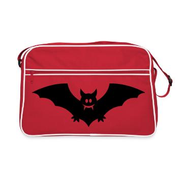 Gruselige schwarze Fledermaus mit Vampirzähnen - Retro Tasche - Rot/Weiß - Vorne