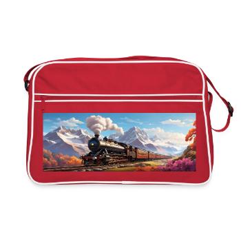 Train de chemin de fer nostalgique avec locomotive à vapeur - Sac Retro - rouge/blanc - Devant