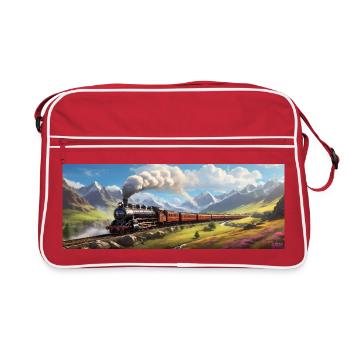 Train de chemin de fer nostalgique avec locomotive à vapeur - Sac Retro - rouge/blanc - Devant