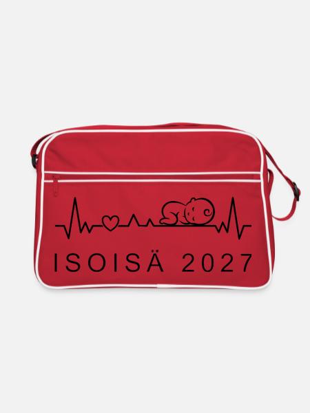 Opa 2027 Herzschlag Schwangerschaft Finnisch - Retro Tasche - Rot/Weiß - Vorne