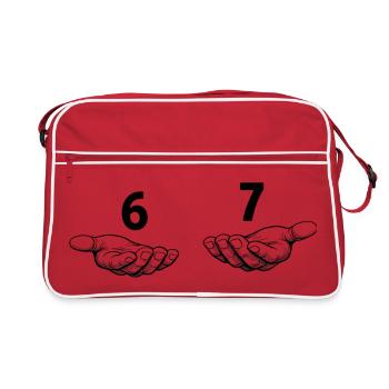 Six Seven Hands Meme - 6 7 - Drawing of hands  - Retro Bag - red/white - Front