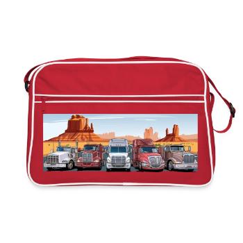 Trucker auf dem Highway - Retro Tasche - Rot/Weiß - Vorne