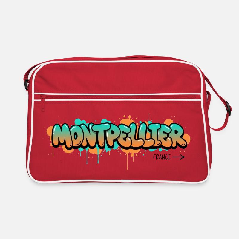 Conception du nom de la ville de Montpellier dans le style graffiti Sac Retro