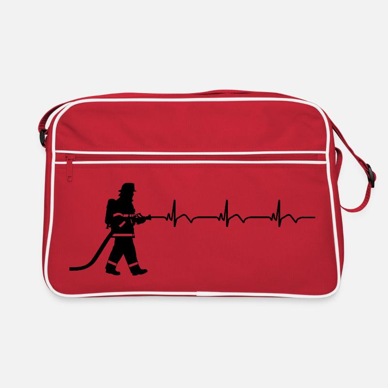 Pompier, pompier, pompier, ECG Battement de cœur - Sac Retro - rouge/blanc