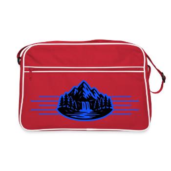 Berge Landschaft Wald Wasserfall - Retro Tasche - Rot/Weiß - Vorne