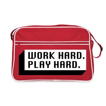 Work Hard. Play Hard. (Schwarz) - Retro Tasche - Rot/Weiß - Vorne