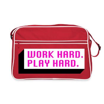 Work Hard. Play Hard. (Pink) - Retro Tasche - Rot/Weiß - Vorne