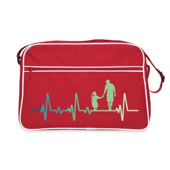 Vater und Tochter, Herzschlag, Vater und Tochter - Retro Tasche - Rot/Weiß - Vorne