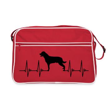 Rottweiler, Kampfhund, Herz, Puls, Herzschlag Hund - Retro Tasche - Rot/Weiß - Vorne
