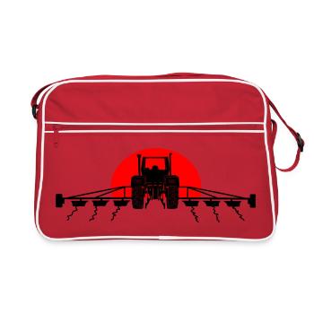 Coucher de soleil sur le tracteur - Sac Retro - rouge/blanc - Devant