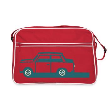 Klassisches minimalistisches blaues Auto - Retro Tasche - Rot/Weiß - Vorne